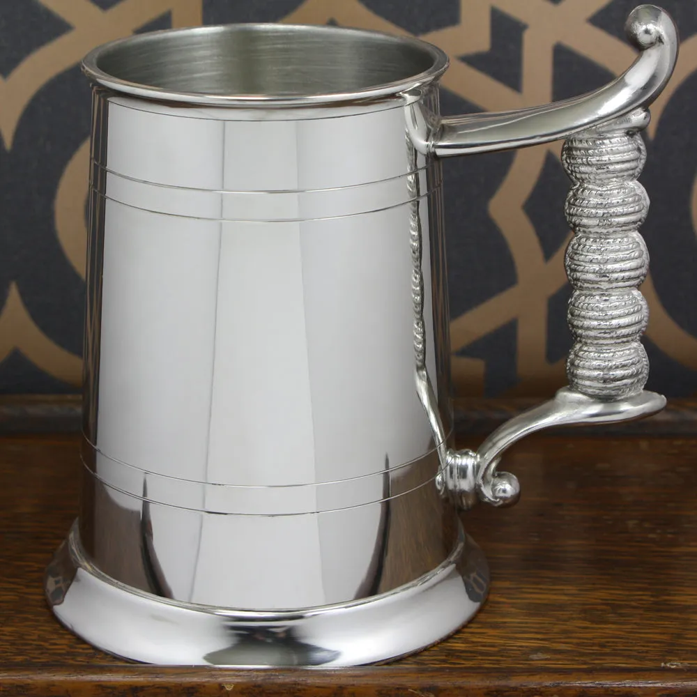 1 Pint* Classic Pewter Beer Mug Tankard With Rope Handle