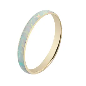 14 Karat Yellow Gold White Opal Ring Barrel Shape 3mm