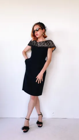 1960s Femme Fatale Black Lace Cocktail Dress, sz. S