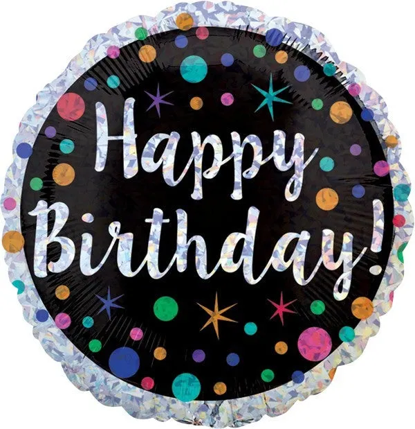 45cm Standard Holographic Polka Dot Happy Birthday S55