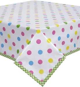 48 x 48 Big Dot Pink Oilcloth Tablecloth with Lime Gingham