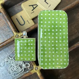 A Scrabble Tile Pendant and Teeny Tiny Tin Sea Glass -  Green