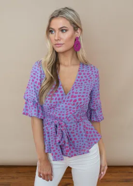 Adelyn Rae Periwinkle and Pink Loma Printed Blouse-***FINAL SALE***