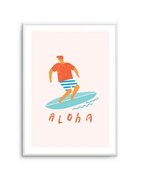 Aloha Surfer Dude | Beige Art Print