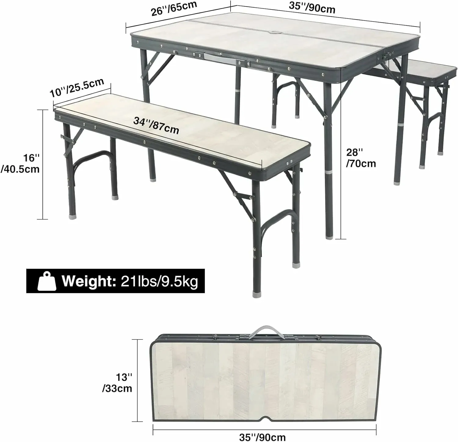 Aluminum Folding Camping Table with Adjustable Height Legs, 2/3/4ft