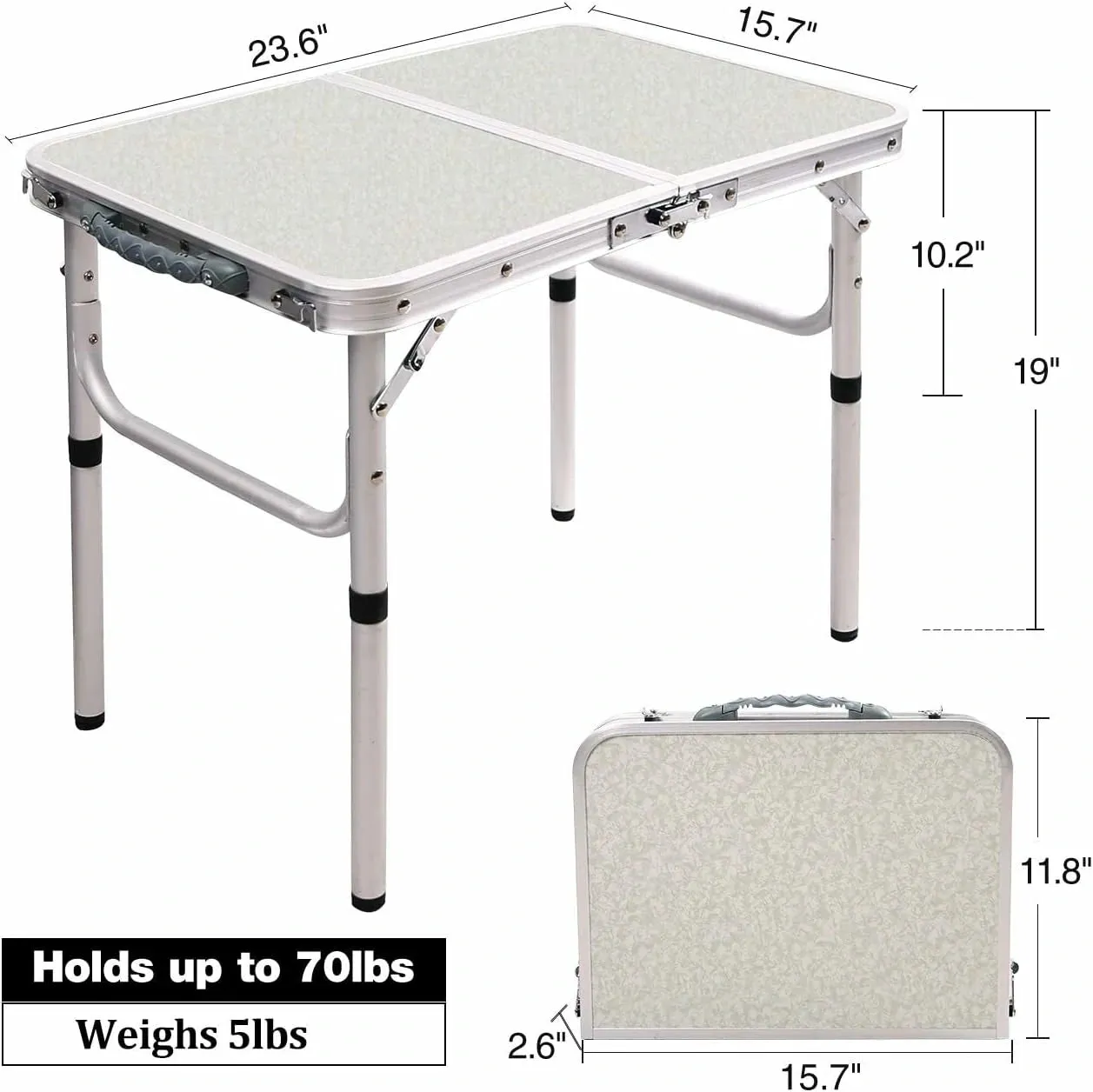 Aluminum Folding Camping Table with Adjustable Height Legs, 2/3/4ft