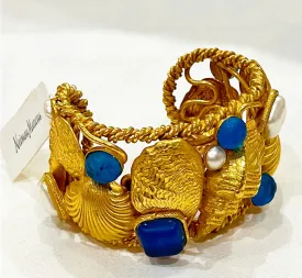 Amazing rare 80s stamped Dominique Aurientis Paris large thick seashell bracelet cuff.