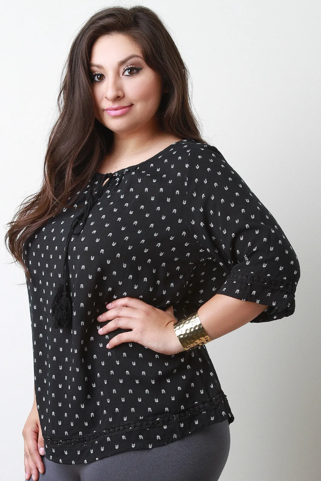 Arrow Print Peasant Top