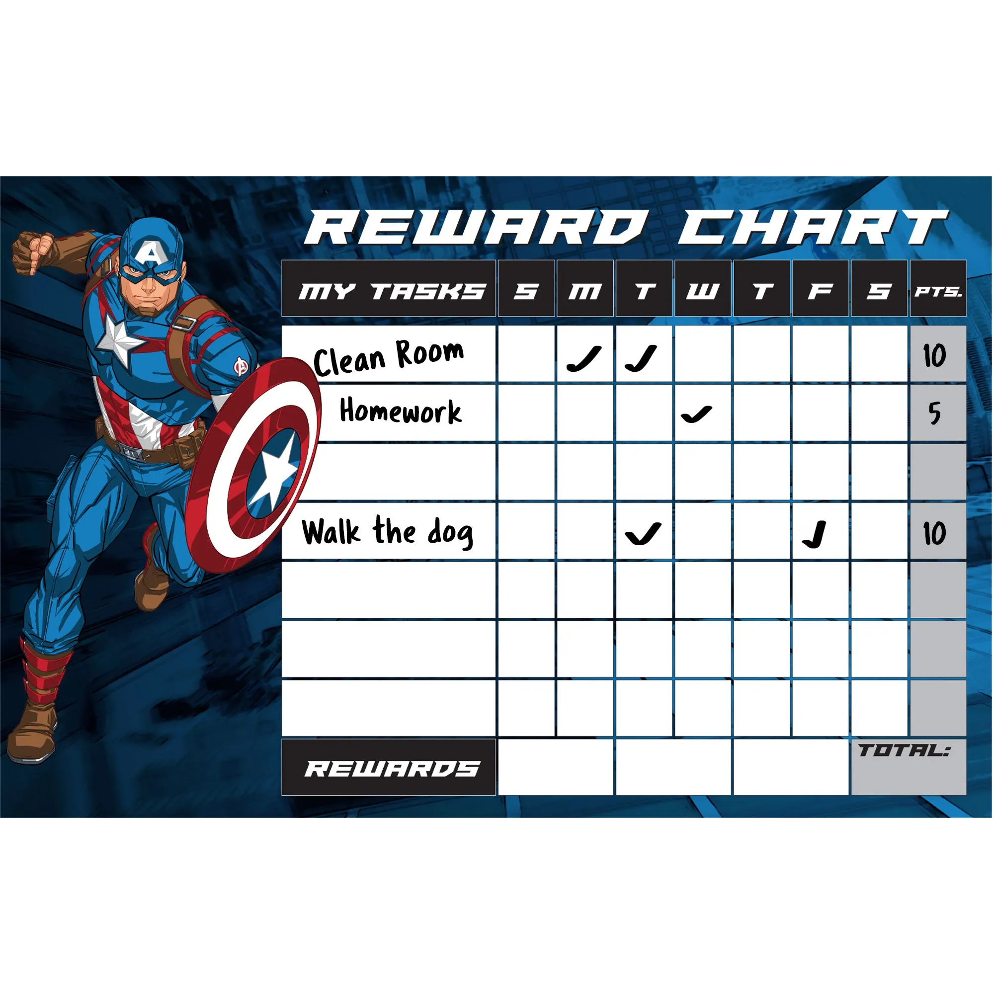 Avengers: CAPTAIN AMERICA Reward Chart Dry Erase        - Officially Licensed Marvel Removable Wall   Adhesive Decal