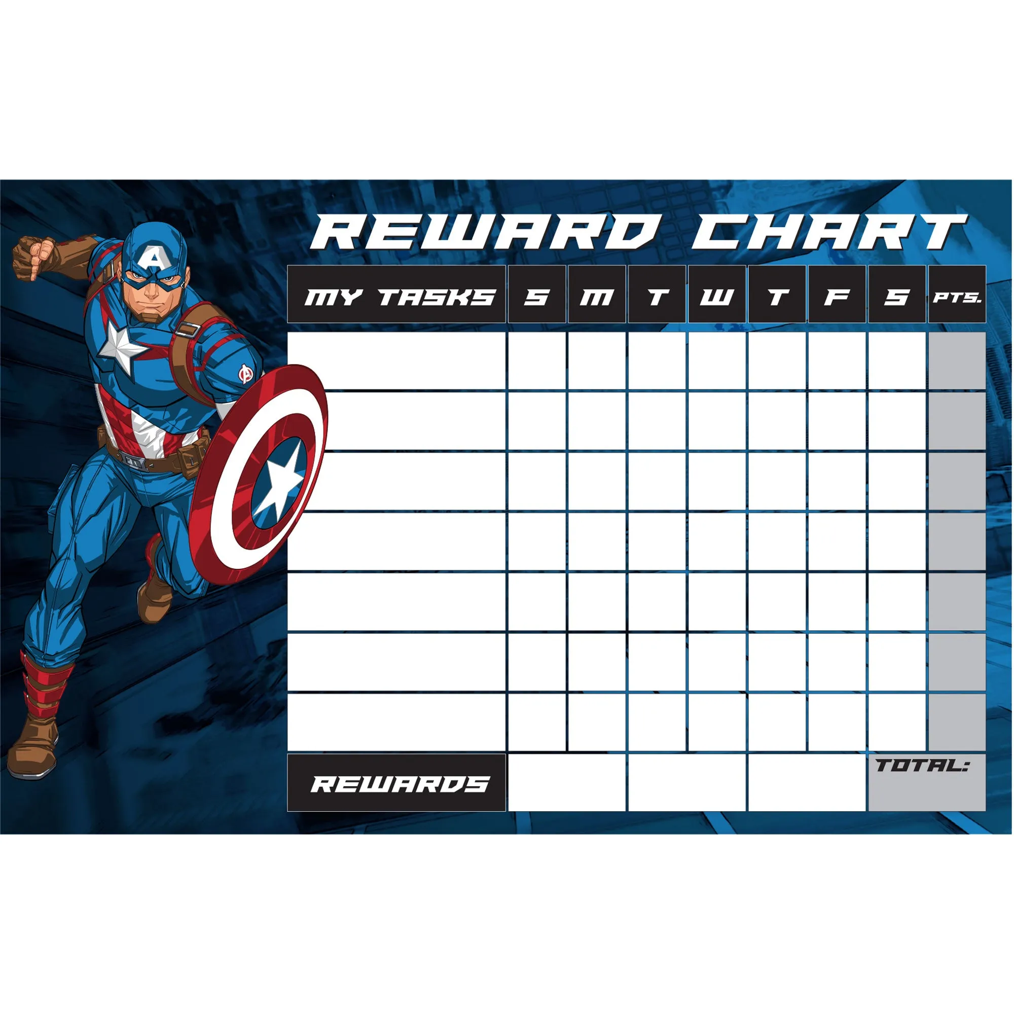 Avengers: CAPTAIN AMERICA Reward Chart Dry Erase        - Officially Licensed Marvel Removable Wall   Adhesive Decal