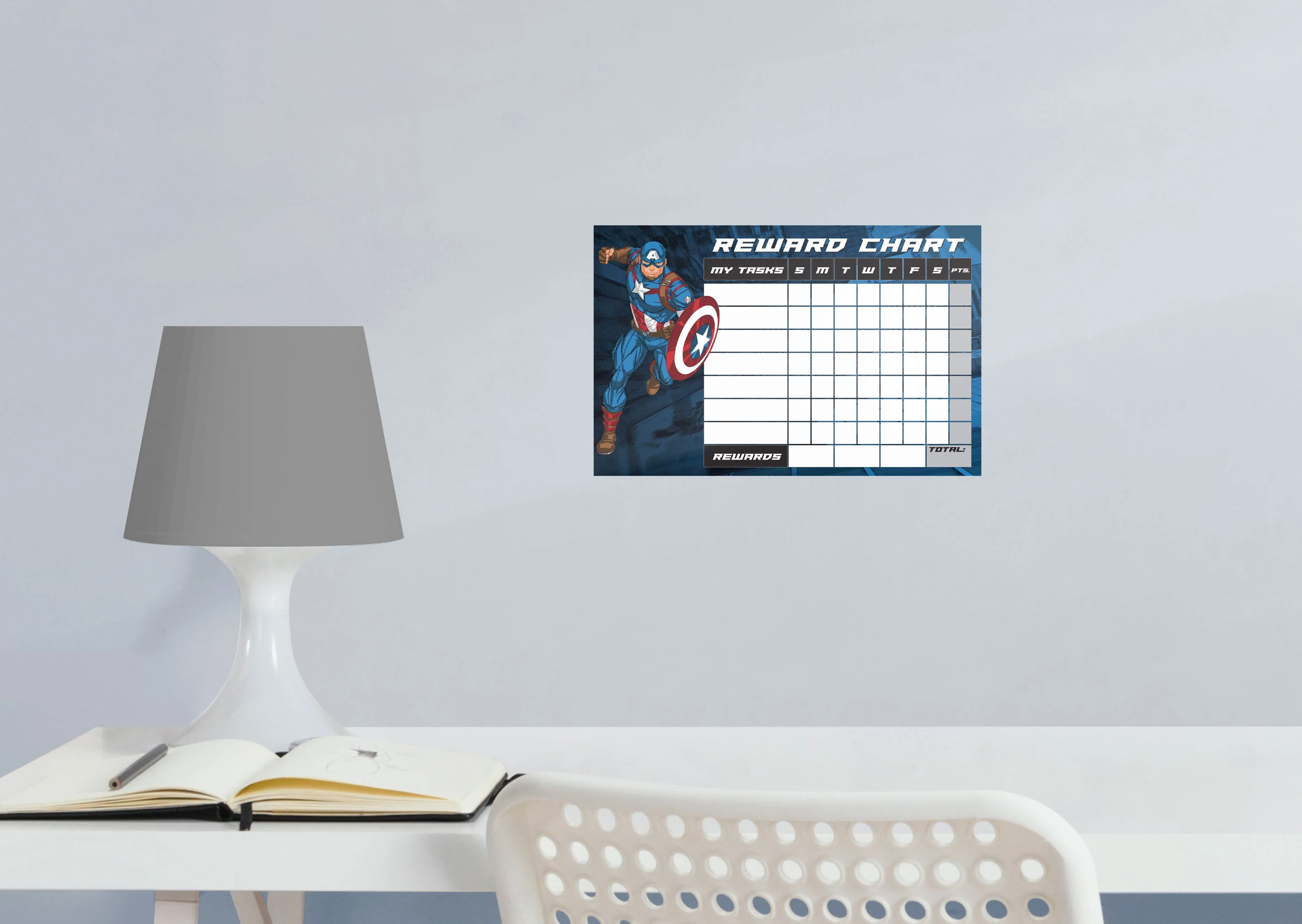 Avengers: CAPTAIN AMERICA Reward Chart Dry Erase        - Officially Licensed Marvel Removable Wall   Adhesive Decal