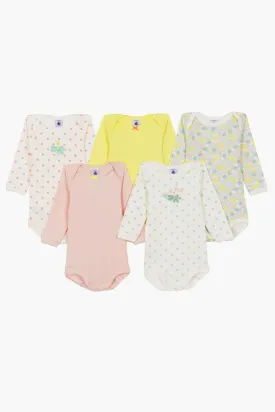 Petit Bateau 5-Pack Baby Onesies in Spring Multi-Color Assortment