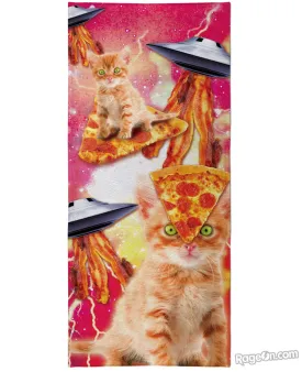 Bacon Pizza Space Cat Beach Towel