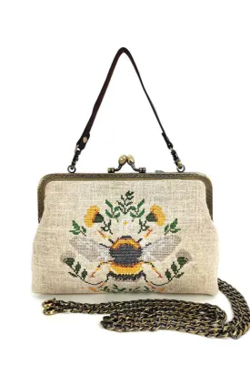 Beige Vintage Bee Kisslock Bag