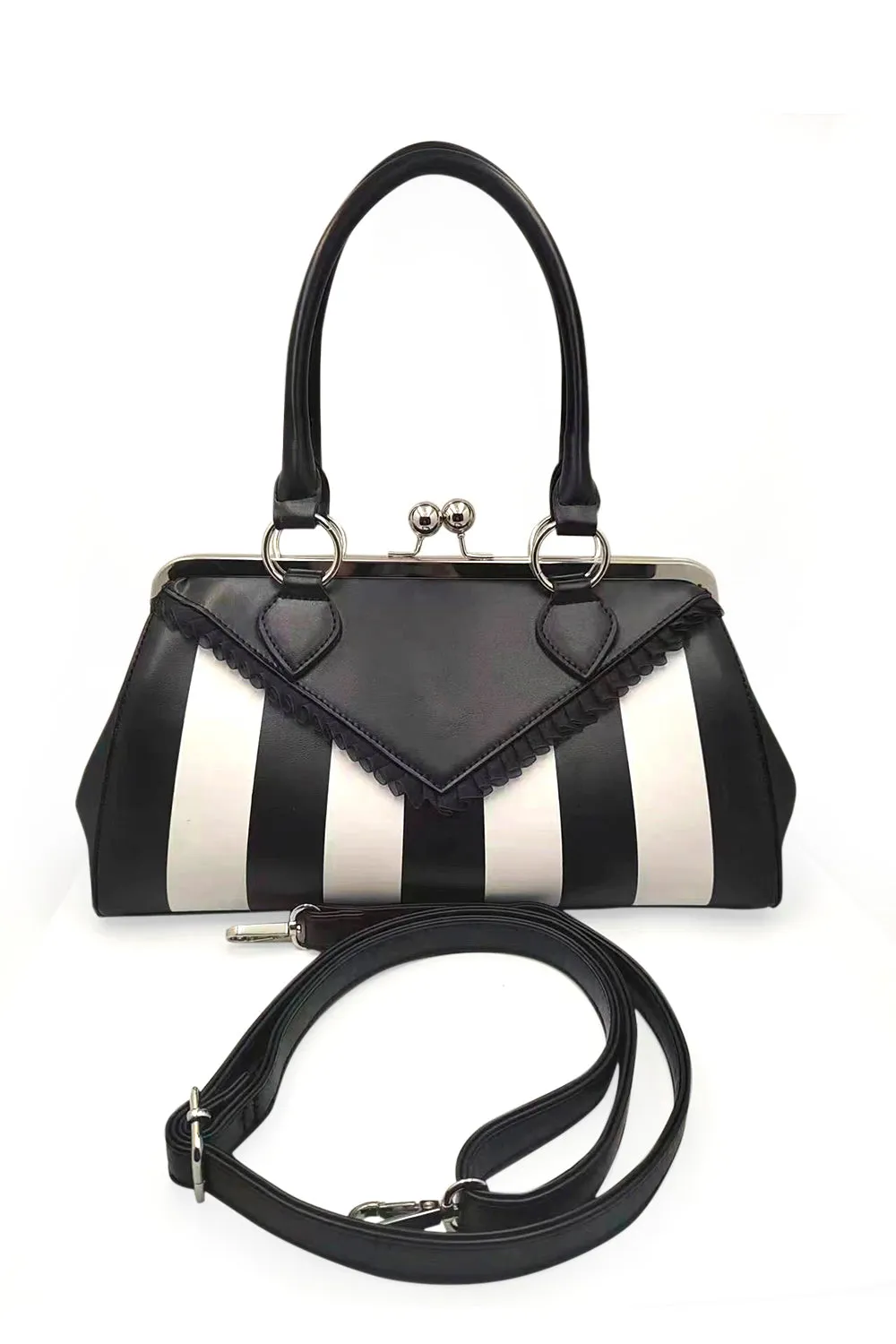 Black and White Striped Satchel Bag by Banned