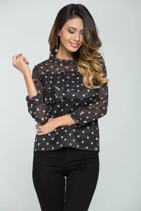 Black Shimmer Polka dots Sheer Top