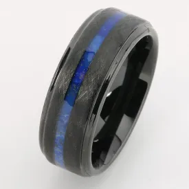 Black Tungsten Lapis Lazuli Inlaid Flat Brushed Wedding Ring 8mm