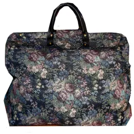 BLUE & PURPLE FLORAL TAPESTRY CARPET BAG