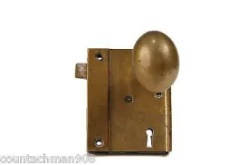 Brass Ship(?) Door Knob Set with Latch, Lock and Key