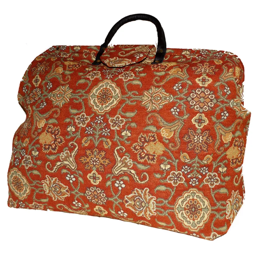 BRICK RED FLORAL MEDALLION TAPESTRY CARPET BAG