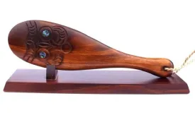 Authentic Hand-Carved Maori Patu on Display Stand