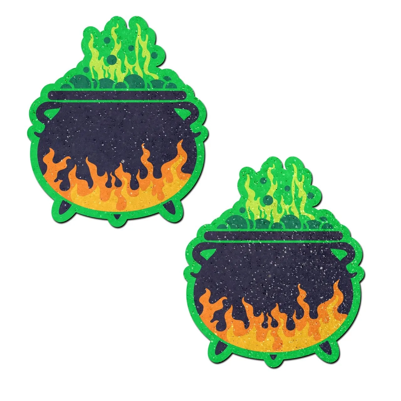 Cauldron: Black & Green Flaming Bubbling Witches Brew Nipple Pasties