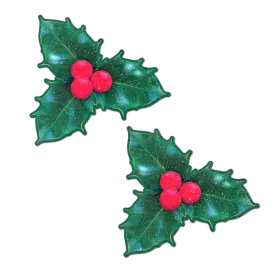 Christmas Winter Holly with Red Berries Nipple Pasties