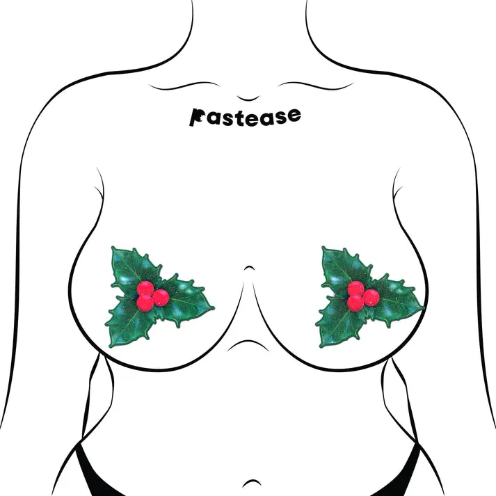 Christmas Winter Holly with Red Berries Nipple Pasties