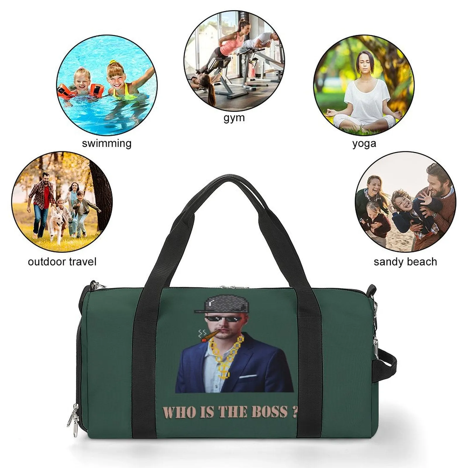 Custom Boss Face Hat Photo Shirt and Personalized Duffel Bag for Company for Team Building for Business