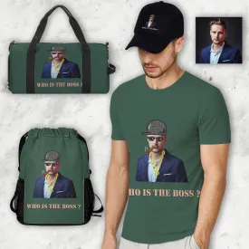 Custom Boss Face Hat Photo Shirt and Personalized Duffel Bag for Company for Team Building for Business