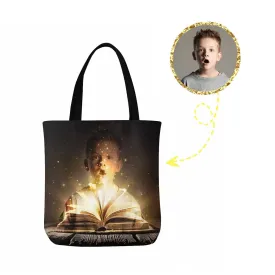 Custom Boy Magic Book Canvas Tote Bag