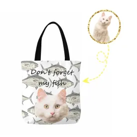 Custom Cat Face Fish Canvas Tote Bag