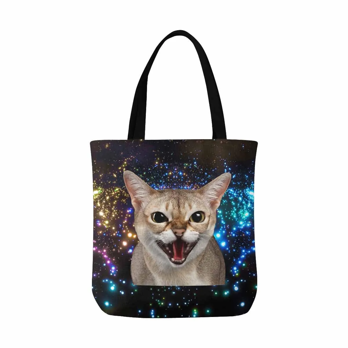 Custom Cat Face Galaxy Canvas Tote Bag