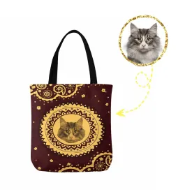 Custom Cat Face Vintage Tribal Canvas Tote Bag