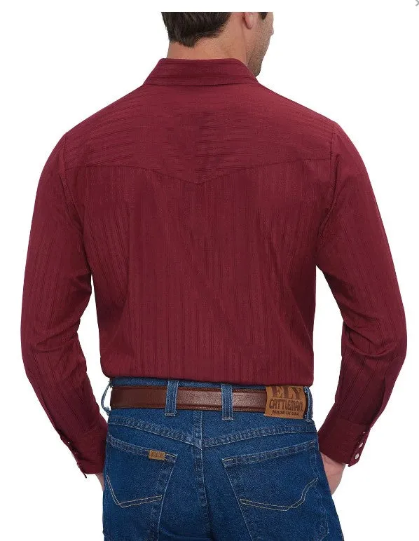 Ely & Walker Long Sleeve Solid Tone on Tone Burgundy Western Shirt 15201934-74