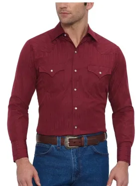 Ely & Walker Long Sleeve Solid Tone on Tone Burgundy Western Shirt 15201934-74