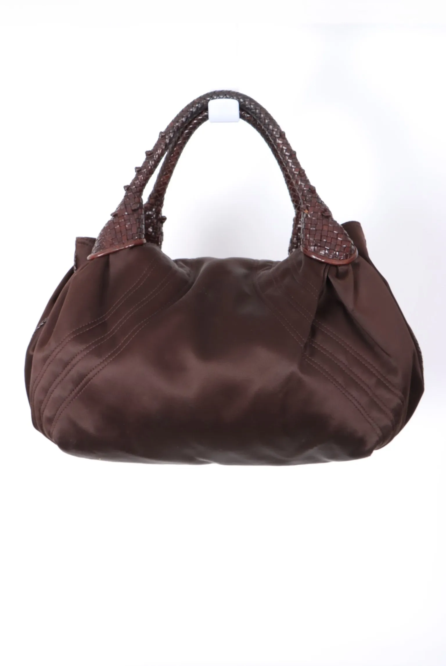 FENDI Spy Elegant Brown Satin and Leather Shoulder Bag