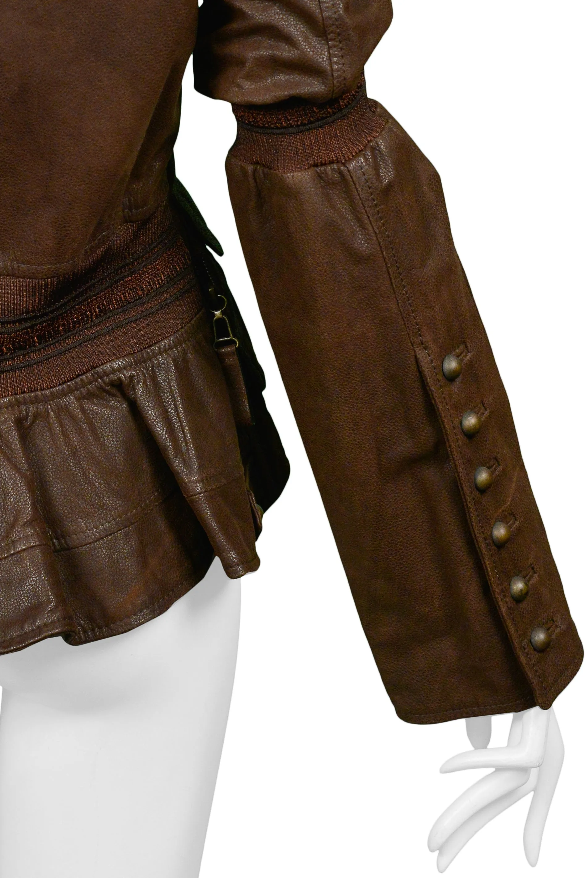 GIANFRANCO FERRE BROWN LEATHER AVIATOR JACKET WITH BRASS HARDWARE