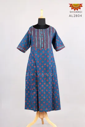 Girls Blue Ajrakh Kurti