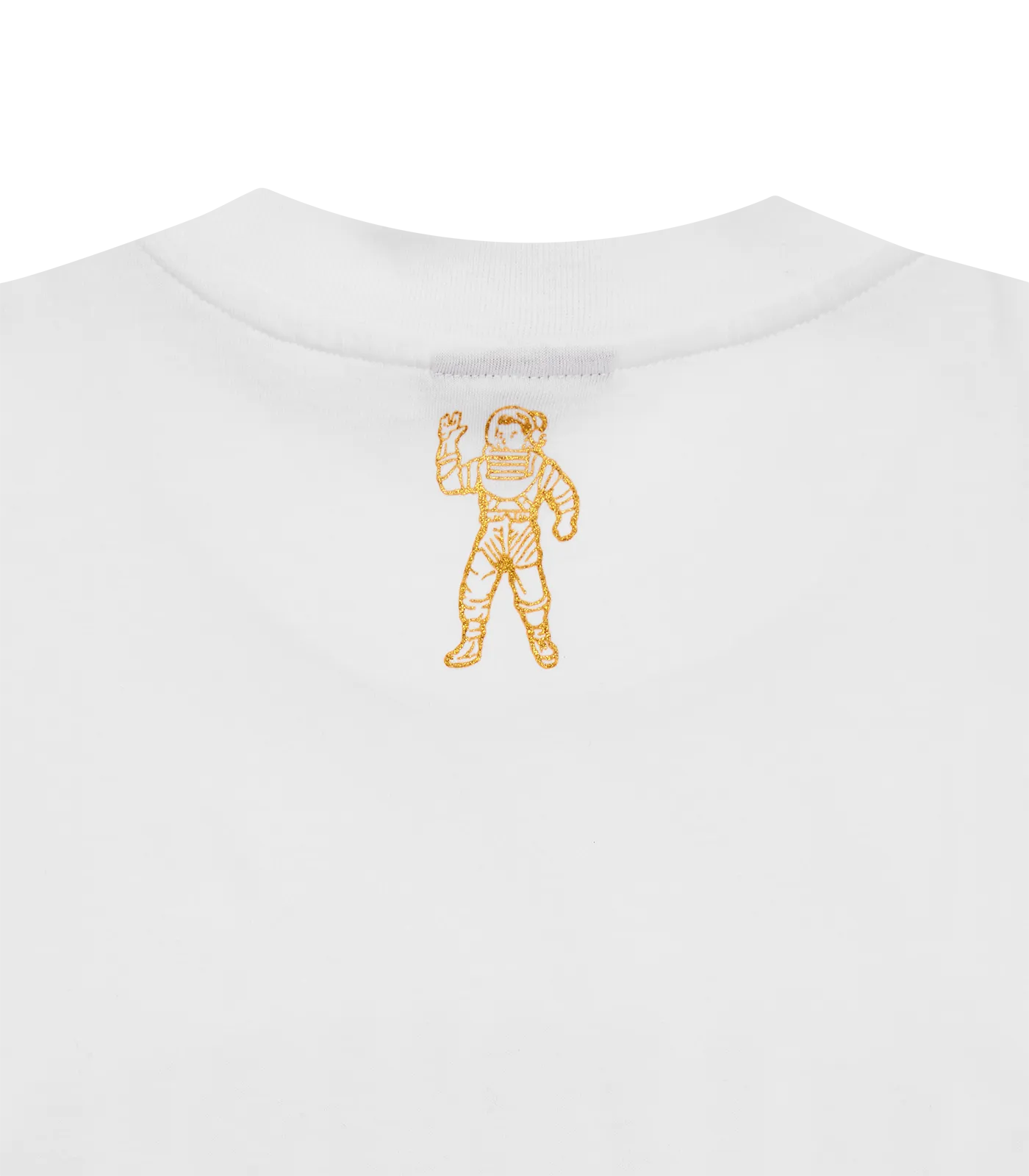 White T-Shirt with Gold Glitter Arch Logo Design