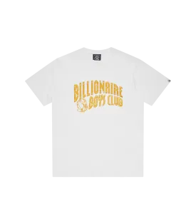 White T-Shirt with Gold Glitter Arch Logo Design