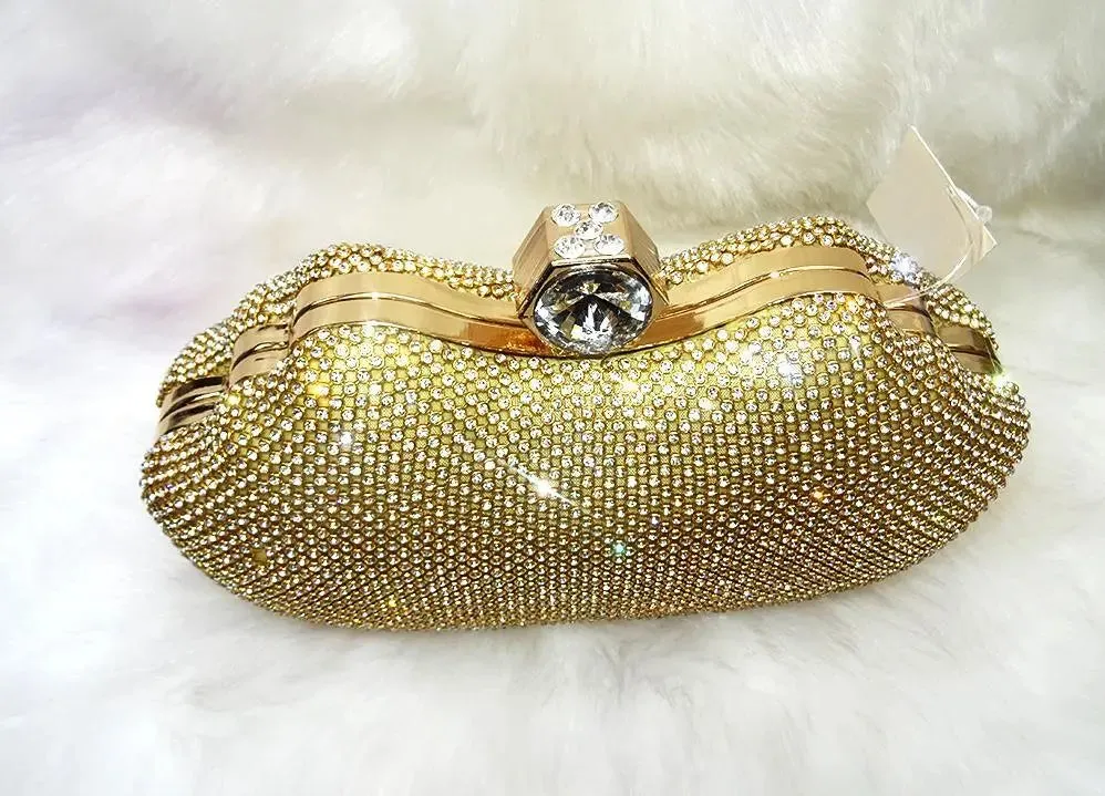 Gold Silver Crystal Diamante Shaped Evening Party Cocktail Clutch Purse handbag