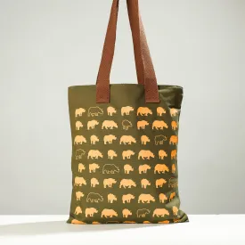 Green -  Assam One-Horned Rhino Cotton Canvas Shoulder Bag