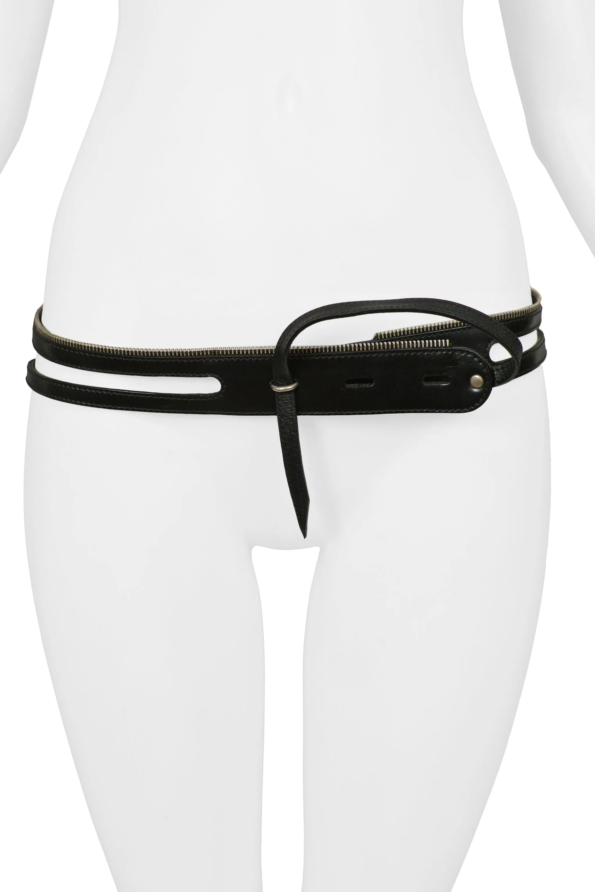 HELMUT LANG BLACK CALF LEATHER BELT WITH EXPOSED ZIPPER DETAIL