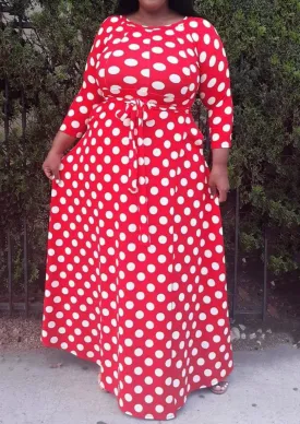 Hi Curvy Plus Size Big Polka Dot Fit & Flare maxi Dress with pockets