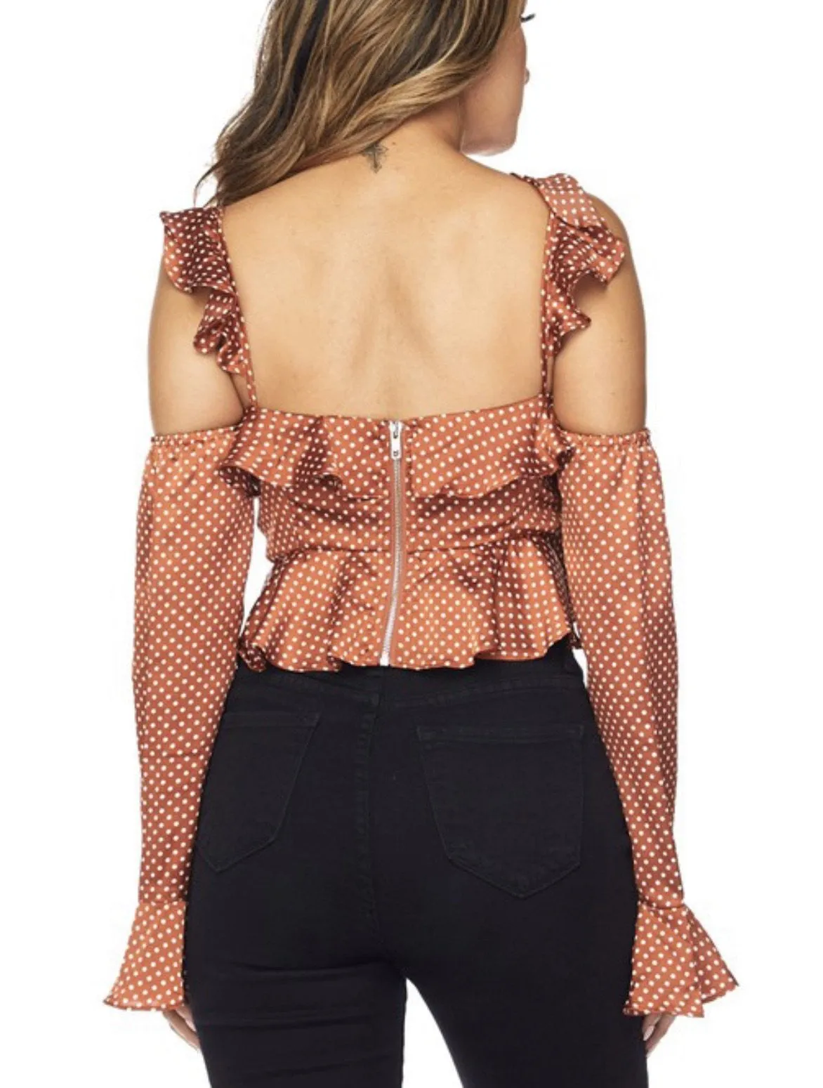 Jackie Polka Dot Ruffle Crop Top (see other color)