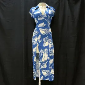 NWT Wmns Urban Outfitters Blue Seashell Print Slit Midi Dress Sz XS MSRP$79