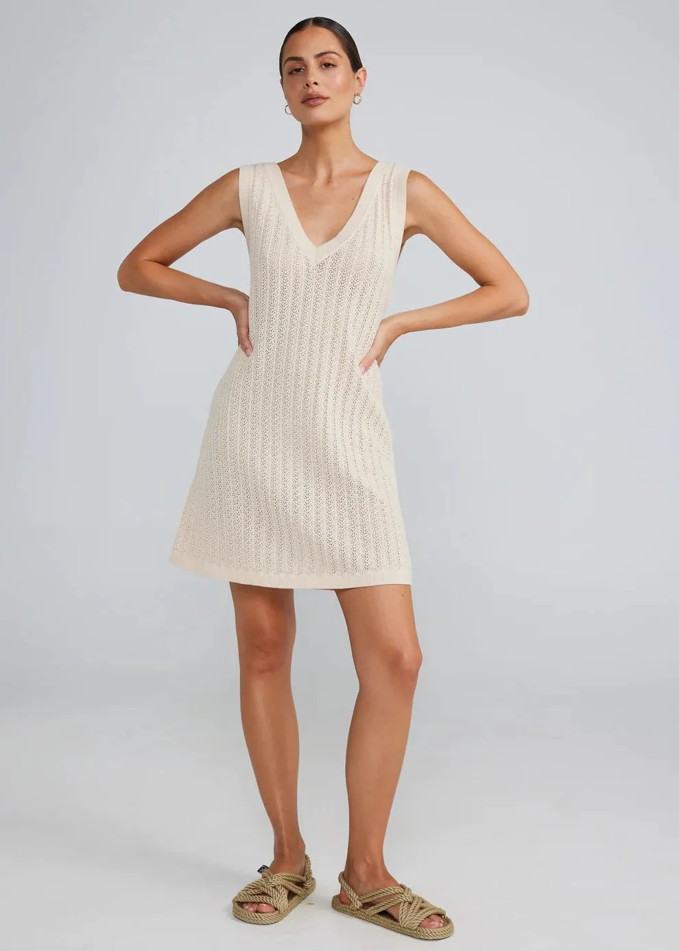 Oasis V Knit Dress - Seashell