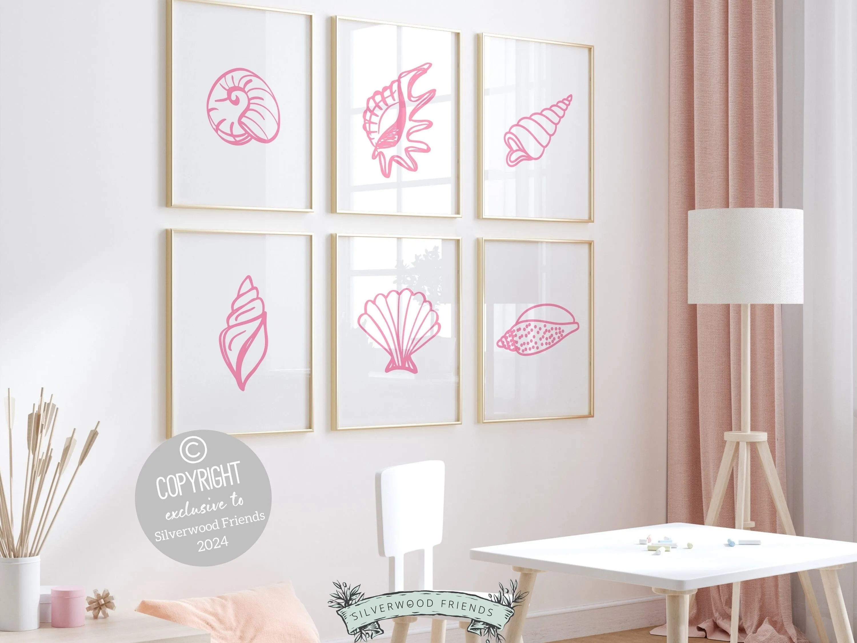 Pink Seashell Coastal Prints