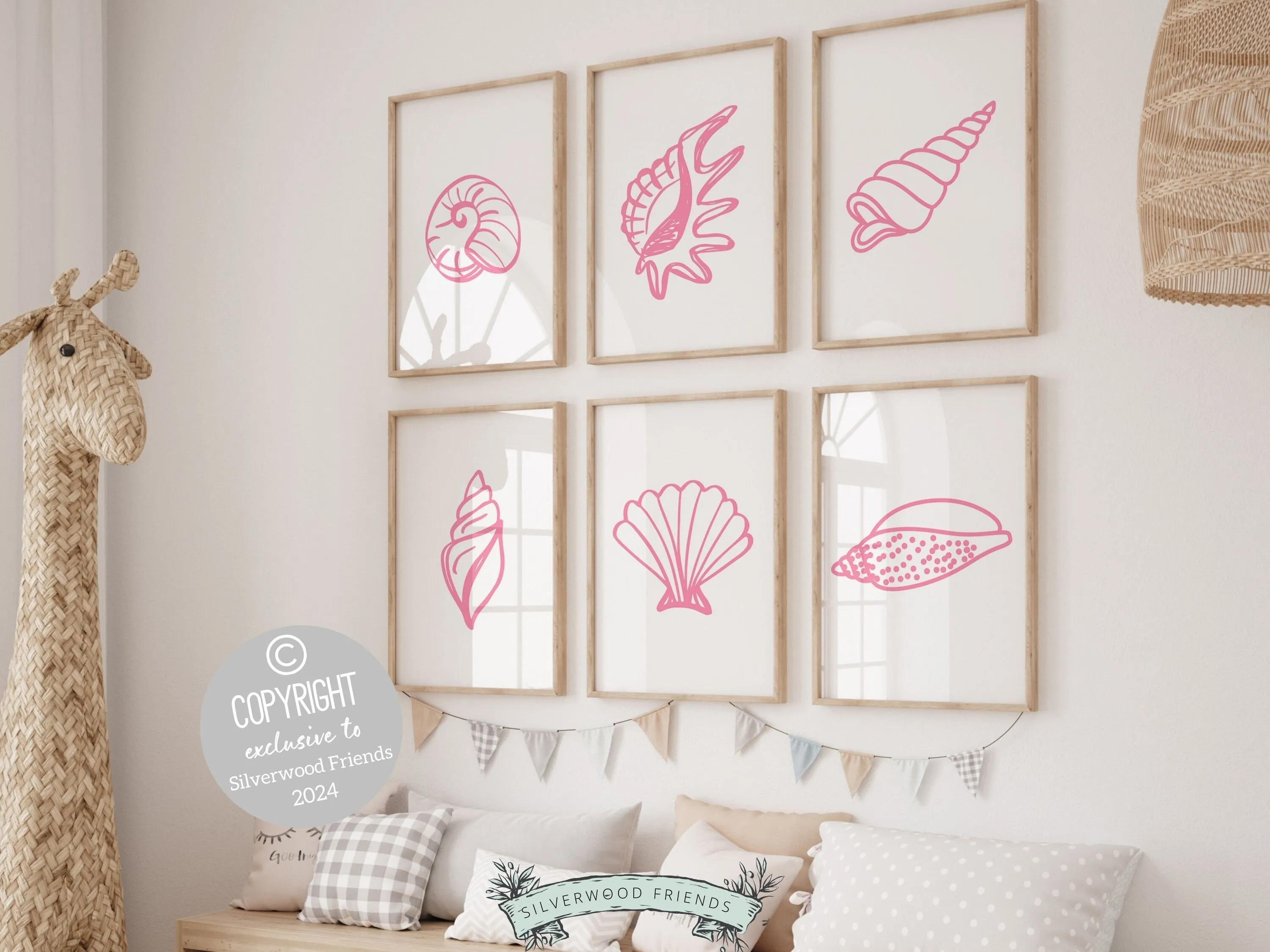 Pink Seashell Coastal Prints